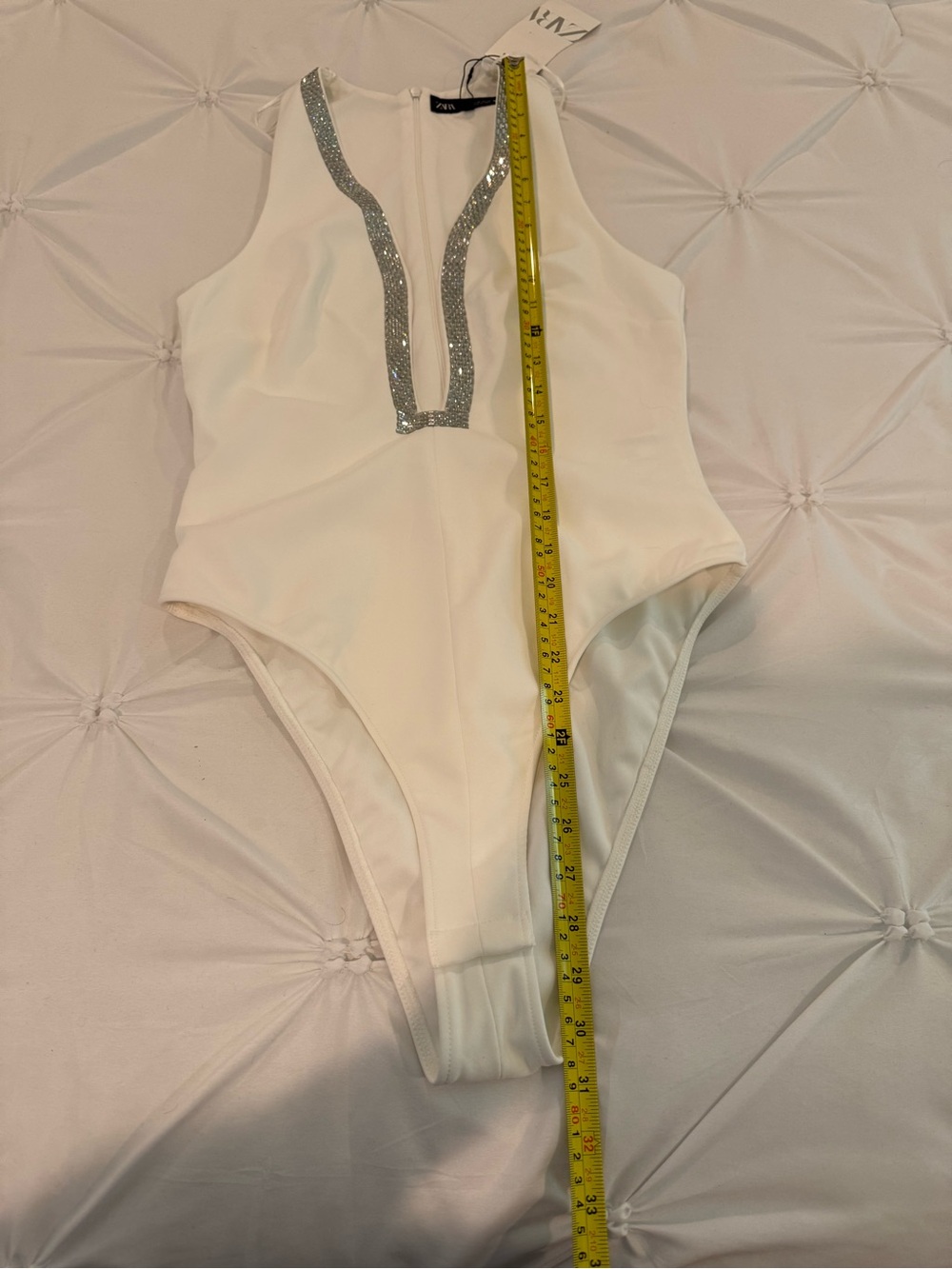 Zara White Rhinestone Embellished Bodysuit NWT Size M - Picture 7 of 10